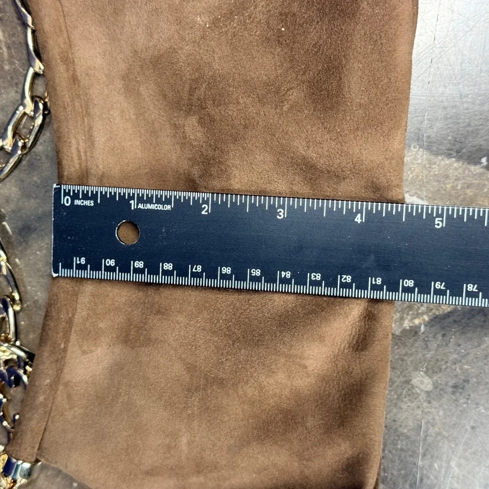 Escada Suede Shoulder Bag Womens Small Brown Gold Chain Strap Made in Italy